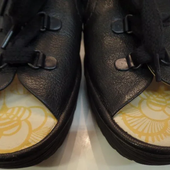 FLY London Black Leather Wedge Lace Up Sandals Shoes "Ylfa" Size 41 or US 10.5 - Picture 10 of 12